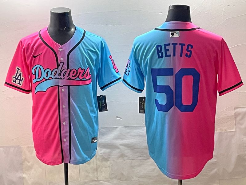 Men Los Angeles Dodgers #50 Betts Blue pink Game 2025 Nike MLB Jersey style 008->los angeles dodgers->MLB Jersey